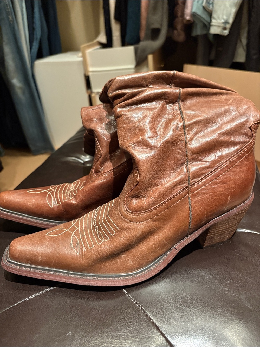 Steve Madden Brown Leather Western Ankle Booties